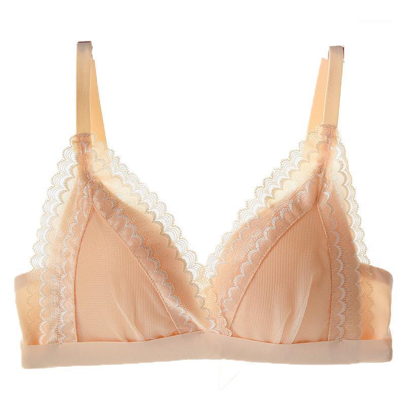 

lace natural latex bra with small breasts gathered together and side folded underwear for women's rimless French1, See chart