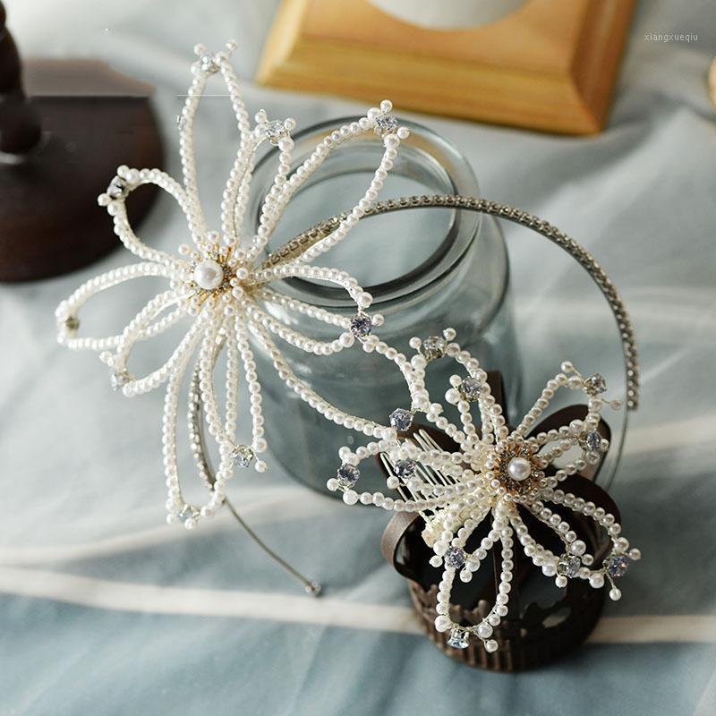 

NiuShuya Bridal Accessories White Pearl Hairband Hair Side Clip Headdress Fashion Wedding Travel Clips & Barrettes, Golden;silver