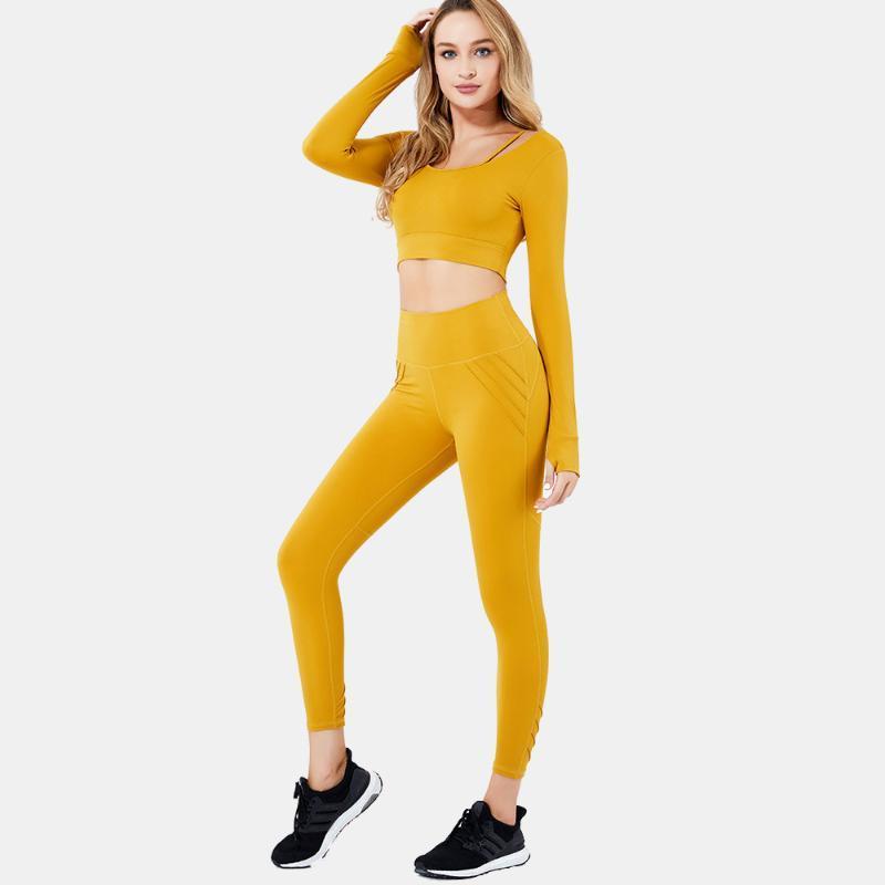 

Long Sleeve Suit for Fitness Women Sportswear Yoga Set Crop Top Leggings Gym Outfit Solid Costume Sports Female Workout Clothes1, Top 1