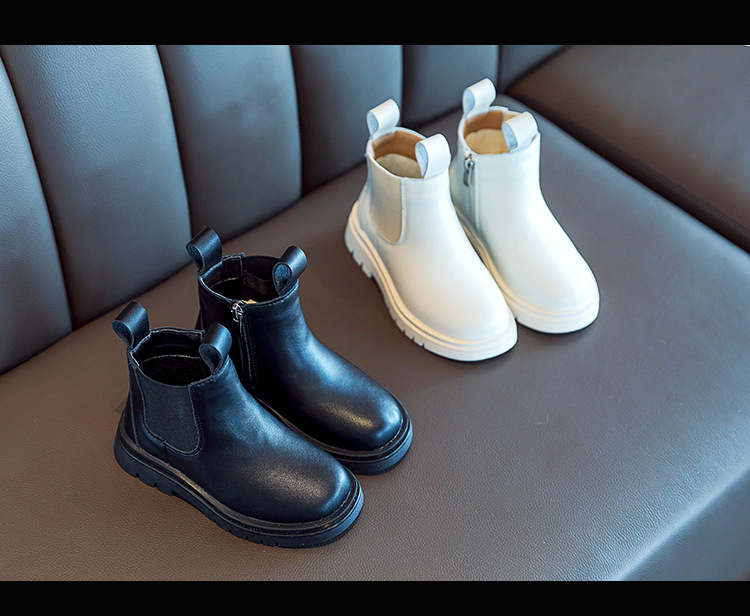 

Children Winter Martin Boots Kids Short Flat Boot Boys and Girls Solid Color Martin Boots Warm Outdoorwear Kids Casual Shoe Hot Sale, Black