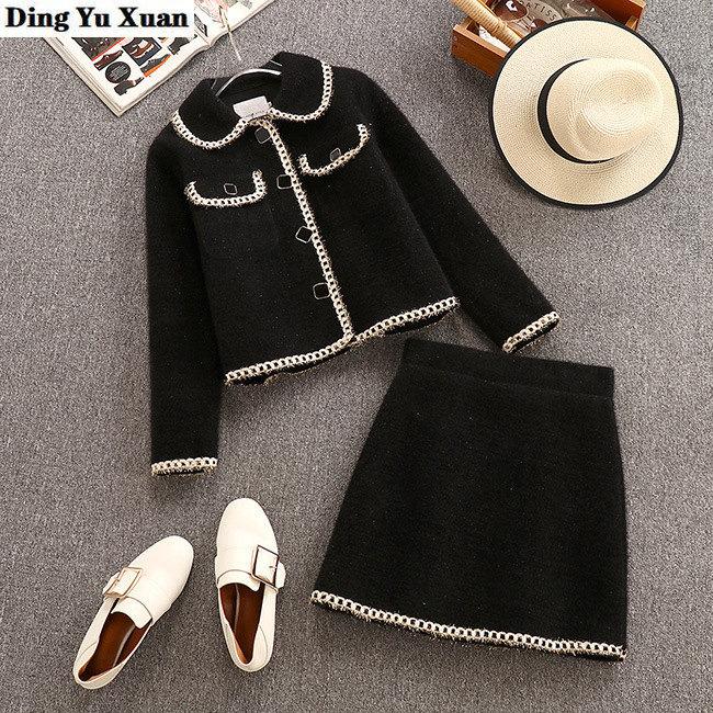 

Autumn Winter Skirt Suit for Women 2 Piece Sets Jacket and Skirt Black White Two Pieces Set Small Size Office Clothes