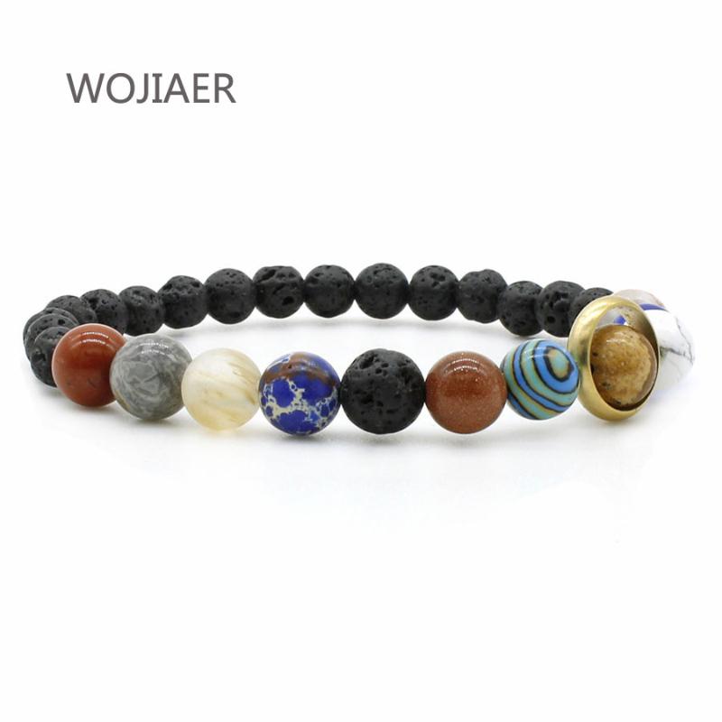 

WOJIAER Natural Lava Stone Night Sky Starlight Milky Way Bracelet Eight Planets Bracelets for Men Jewelry Beaded Stretch ZM2077