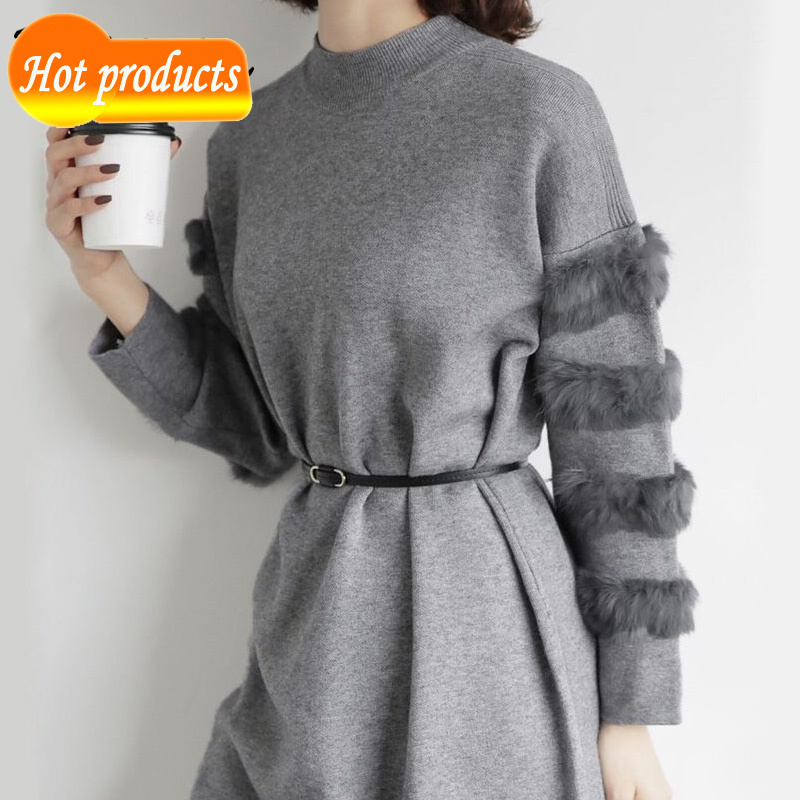 

Long shirt, dress loose royal rabbit skin pull women's and sweaters knitted for the winter MAR7, Pink.