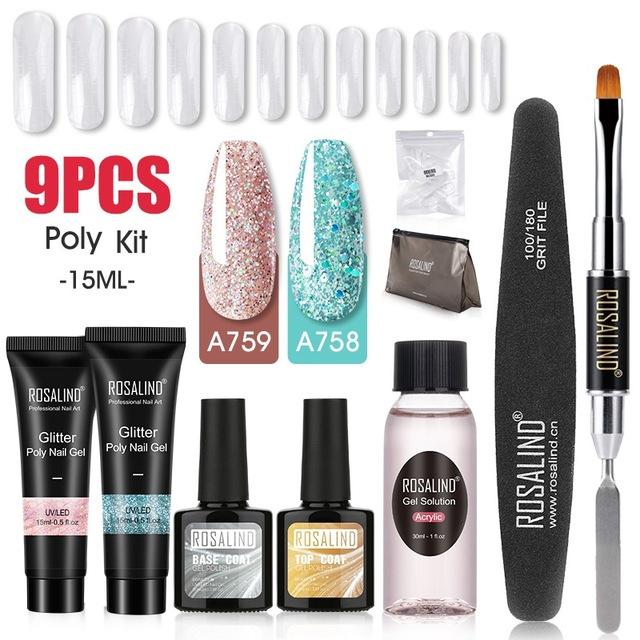 

ROSALIND 2021 Poly Nail gel Kit Professional nail art Set with Top and base all for nails extension, Re-3gels4tools-16