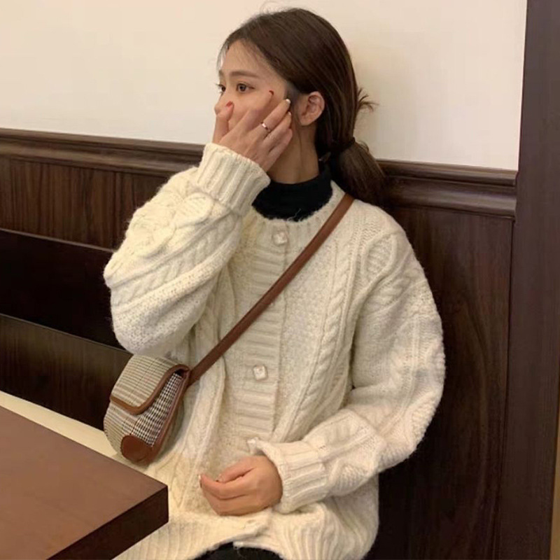 

Crew neck sweater thickened female winter sweet gentle Korean Versatile Single breasted simple wind knitted cardigan top V5XG, Yes741 pink