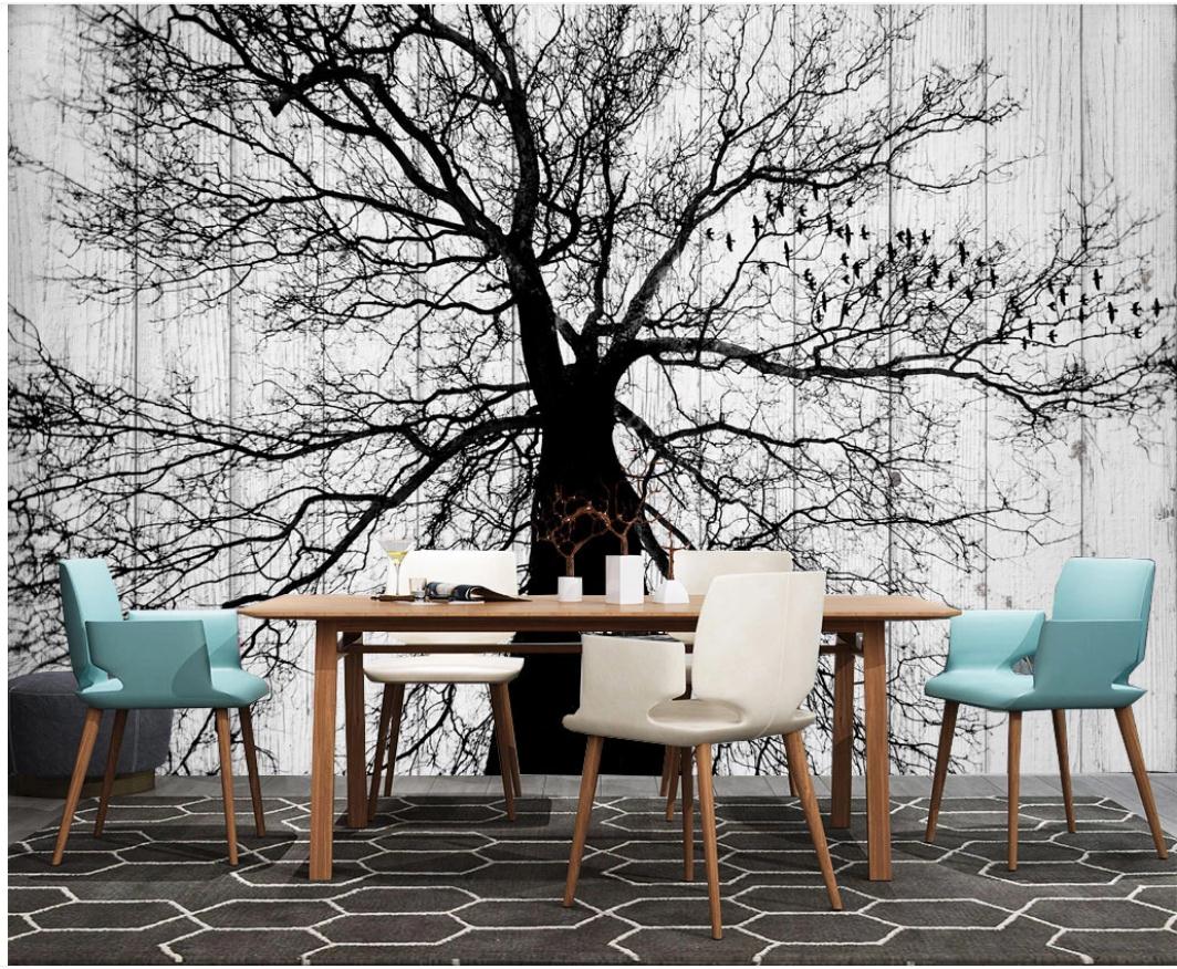 Modern classic wallpaper for walls minimalist black and white big tree wallpapers living room TV background wall-image-622531556