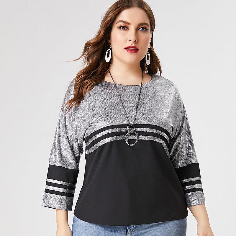 

2021 Fall Women Long sleeve Bat sleeveT-shirt fashion ladies elegant mom clothes Plus Size Womens Loose Tops, Silver