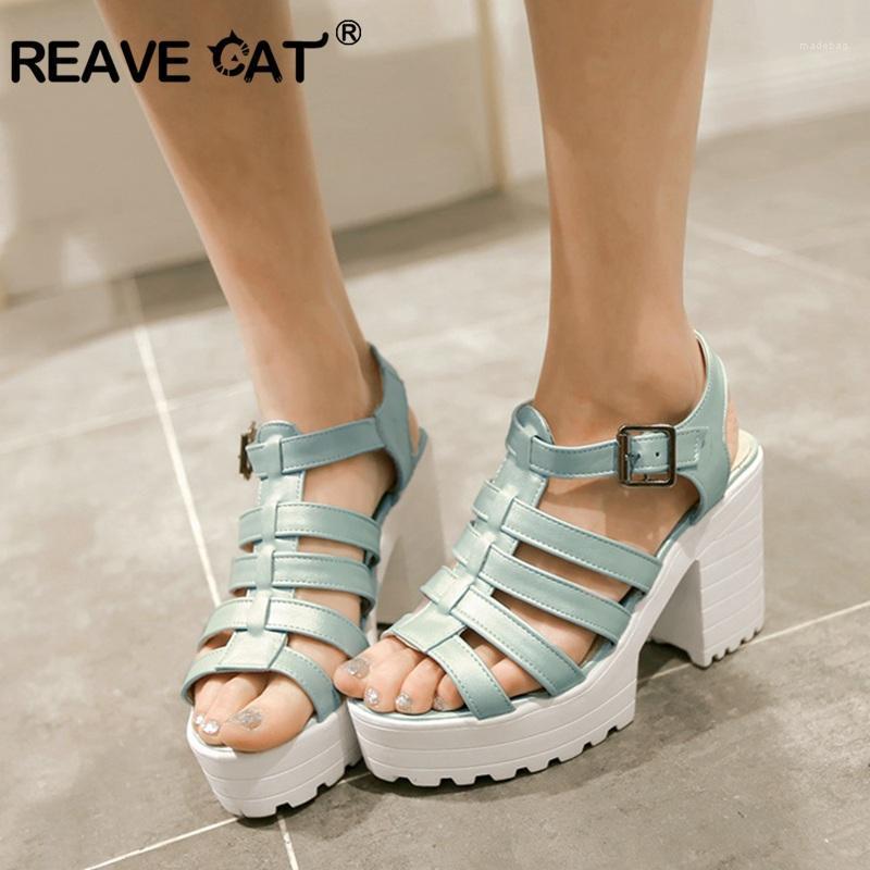 

REAVE CAT Summer platform shoes Thick high heel Sandals Woman open toe t-type Party beach shoes big size 431, Black