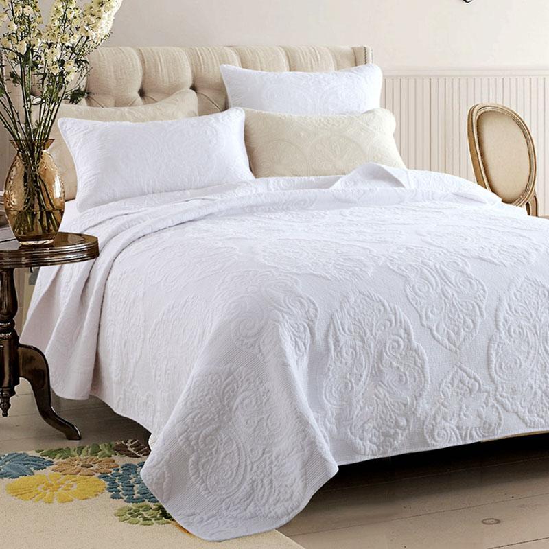 

Embroidered Bedspread Quilt Set 3pcs Coverlets Cotton Quilts Plain Solid Bedding Quilted Bed Covers  Queen Size Blanket, No11
