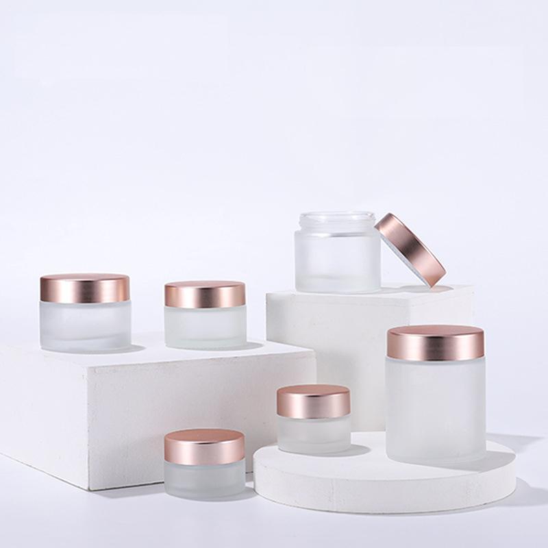 

10pcs/lot 5-50ml Rosepink lid Frosted Glass Face/Hand Cream Mask Lotion Jar Pots Bottle Refillable Container Cosmetic Skincare