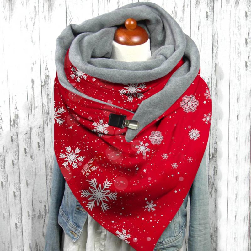 

Women Christmas Printing Scarf Fashion Multi-Purpose Shawl Scarf Button Ladies Elegant Soild Dot Neck Gaiter Winter Wrap