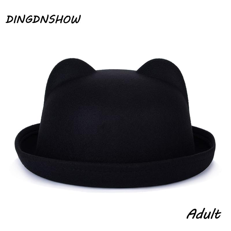 

DINGDNSHOW] 2020 Fashion Trend Fedora Hat Unique Cute Adult Wool Winter and Autumn Floppy Hat With Ears Female Gorro for Women, Wine red adult
