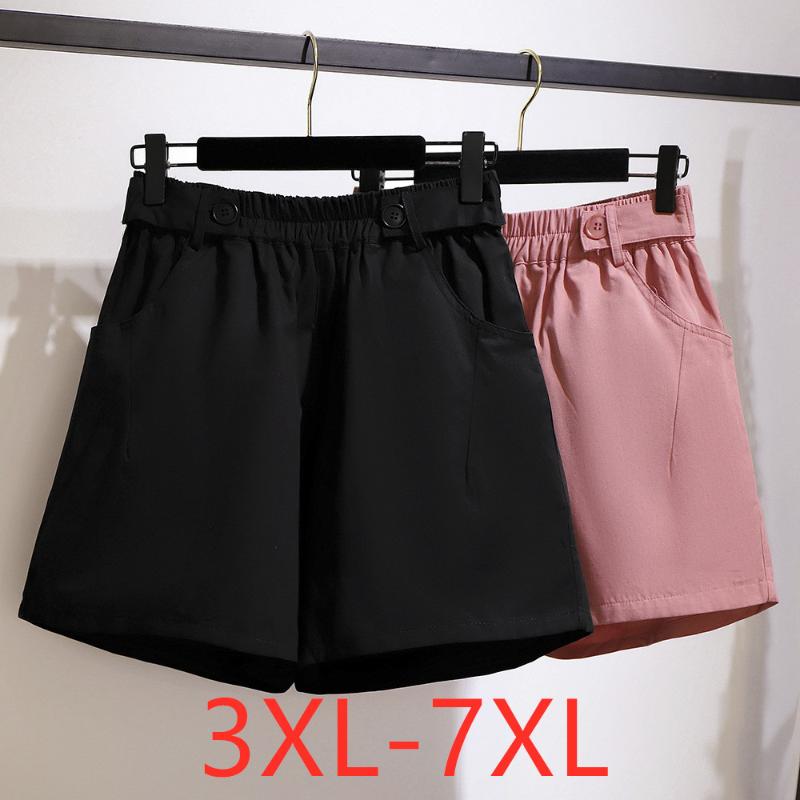 

New 2020 ladies summer plus size shorts for women large loose casual black wide leg cotton pocket shorts 3XL  5XL 6XL 7XL