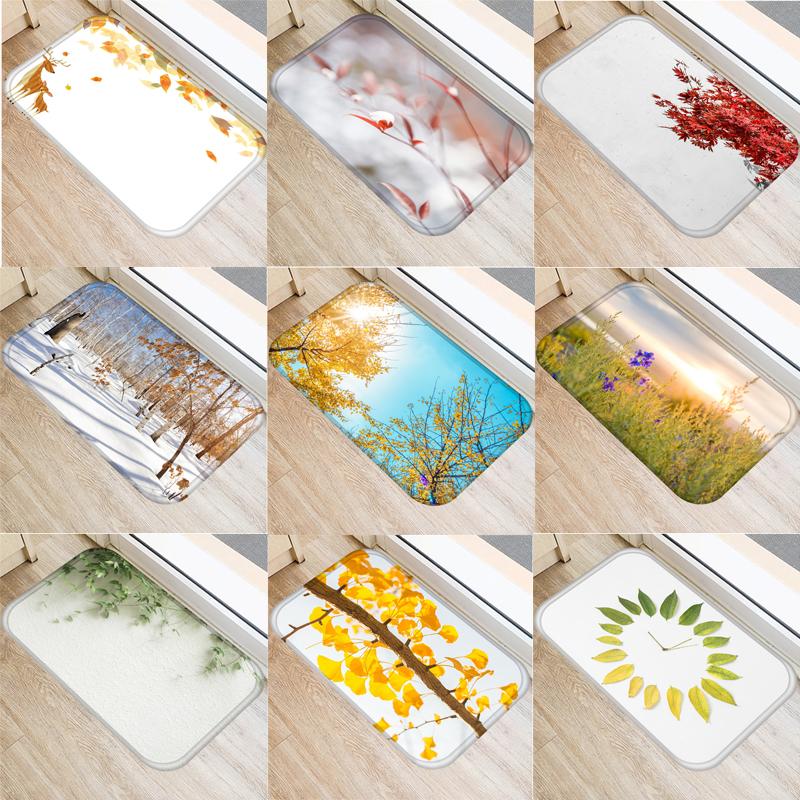 

Flannel Anti-slip Mats Tree Leaves Printed Rectangular Mat Entrance Doormats Washable Kitchen Floor Bathroom