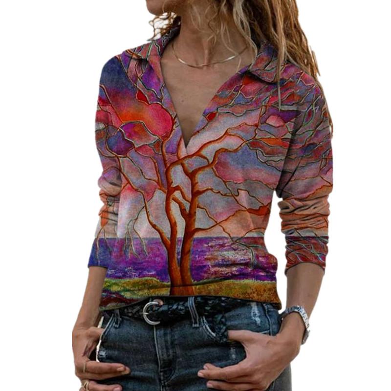 

Aprmhisy Spring Autumn Women Long Sleeve Blouse Vintage Turn Down Collar Casual Office Shirts Tops, 16