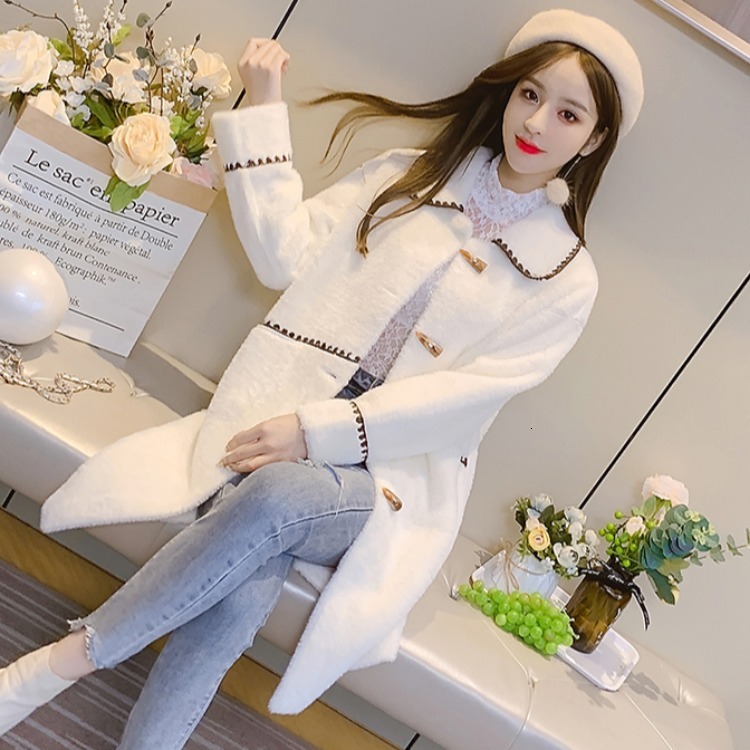 

2021 Autumn and Winter Women's Wool New Horn Skin Velo Woolen Coat KODV, Ivory