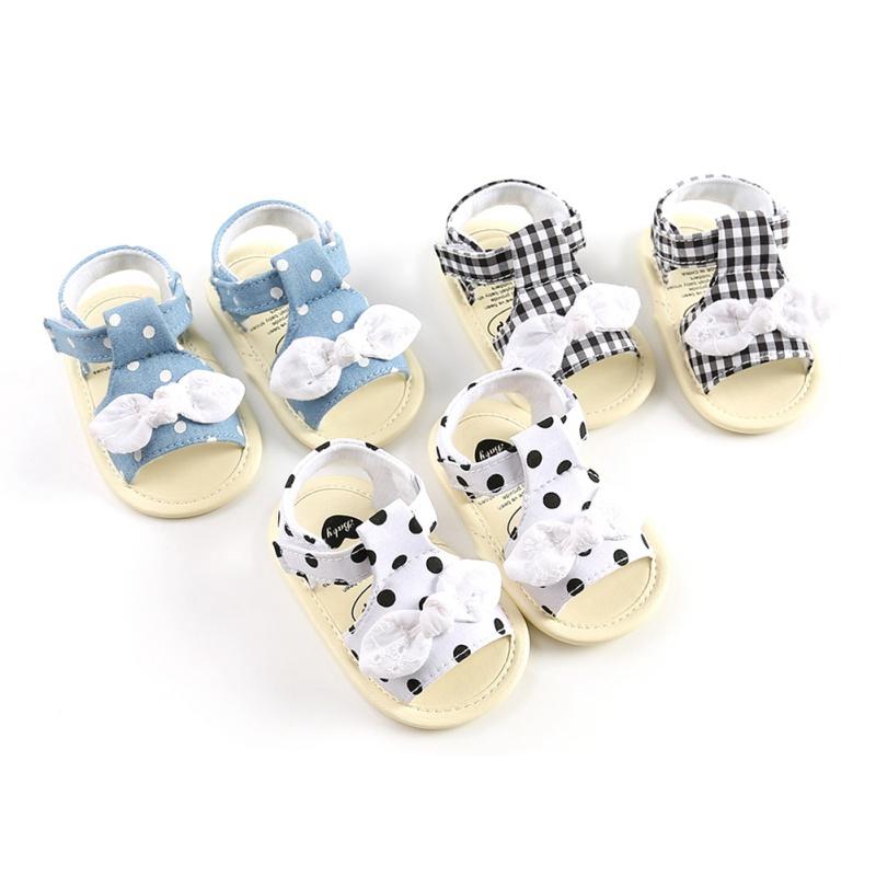 

2020 Summer Baby Girls Bow Plaid Breathable Anti-Slip Shoes Toddler Soft Soled Shoes -18M