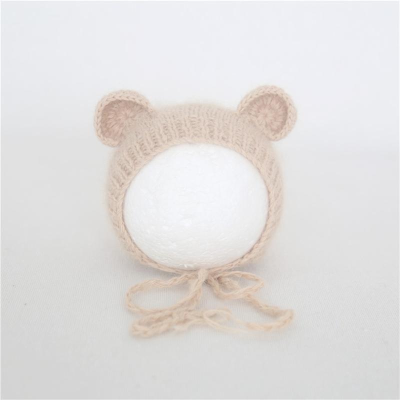 

Newborn Angola Bonnet Photo Prop Handmade Knit Teddy Bear Hat Newborn Animal Hat Photography Props, As photo