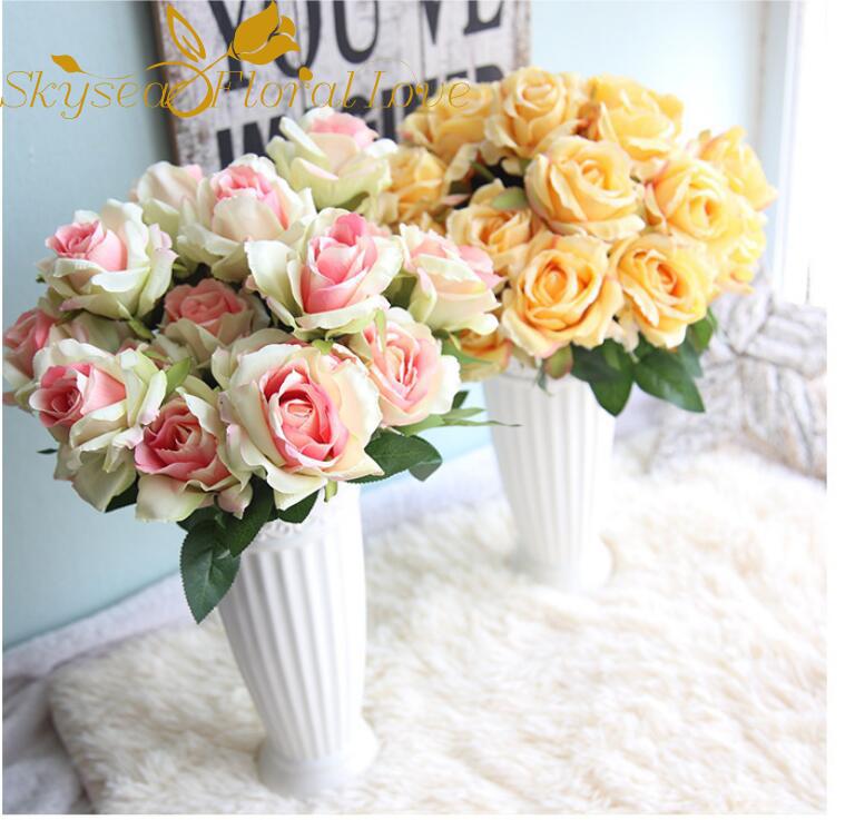 

Artificial flowers rose DIY wedding decor 7 heads colorful silk flowers amazing for home office room party decor DIY fake flower, Blue