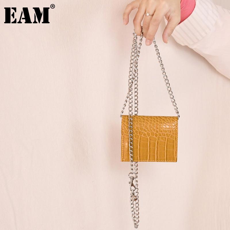 

[EAM] Women New Crocodile Pattern Chains PU Leather Flap Personality All-match Crossbody Shoulder Bag Fashion Tide 2020 18A0253, Black