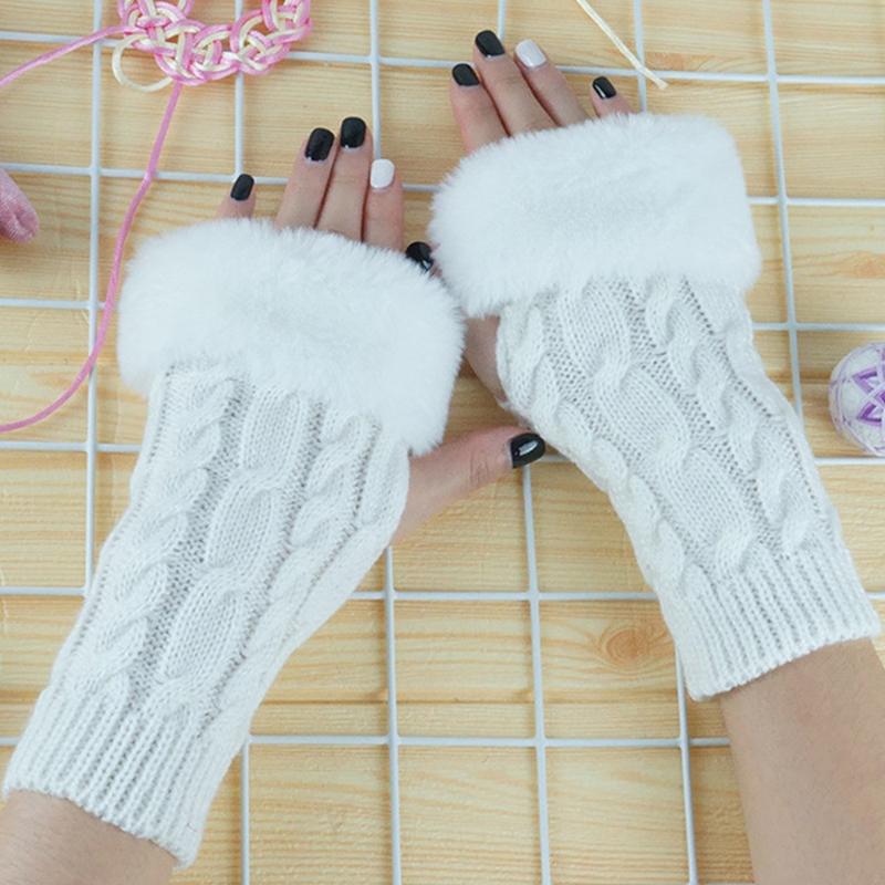 

Five Fingers Gloves Winter Women Warm Wrist Warmer Knitted Solid Fingerless Plush Twist Female