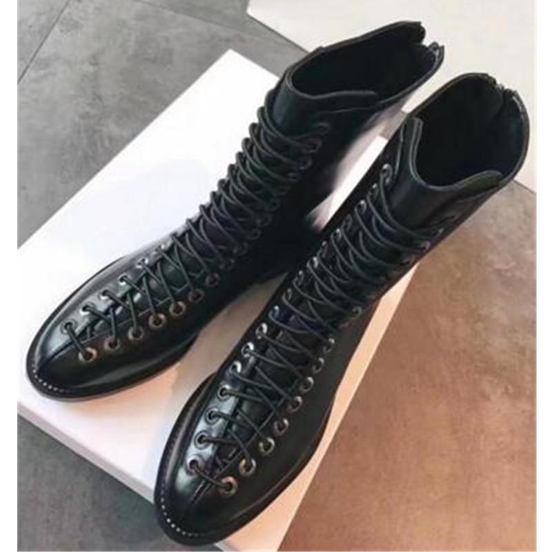 

Runway Women Boots Black Leather Botas Mujer Lace Up Flats Motorcycle Knight Combat Boots INS Women Shoes Winer Biker1, As pic