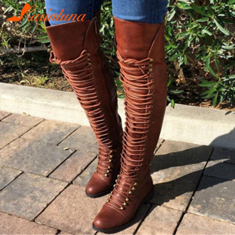 

Karin Wholesale New Fashion Women Shoes Plus Size 34-43 cross-tied Thigh Boots Round Toe High Quality Stylish Female Shoes, Black