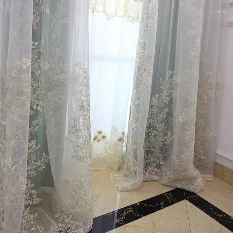 

Romantic Luxury Princess Curtains Window Drapes White Embroidery Tulle for Girl Bedroom Living Room Sheer Curtains1, 1 piece of tulle
