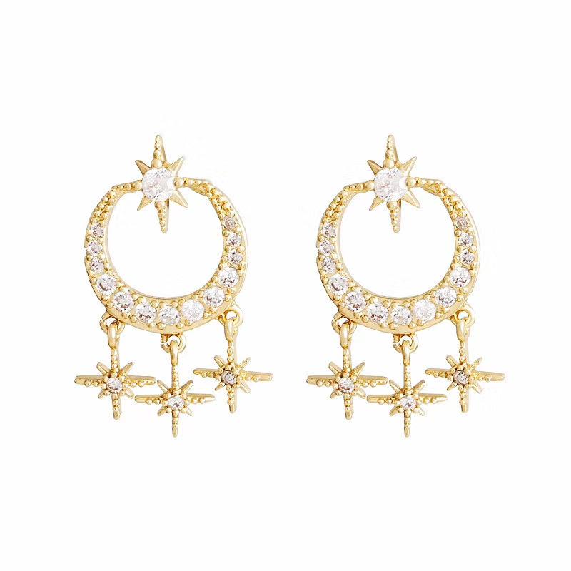 

South Korea Dongdaemun same silver sting star tassels rhinestone temperament earrings earrings girl earring