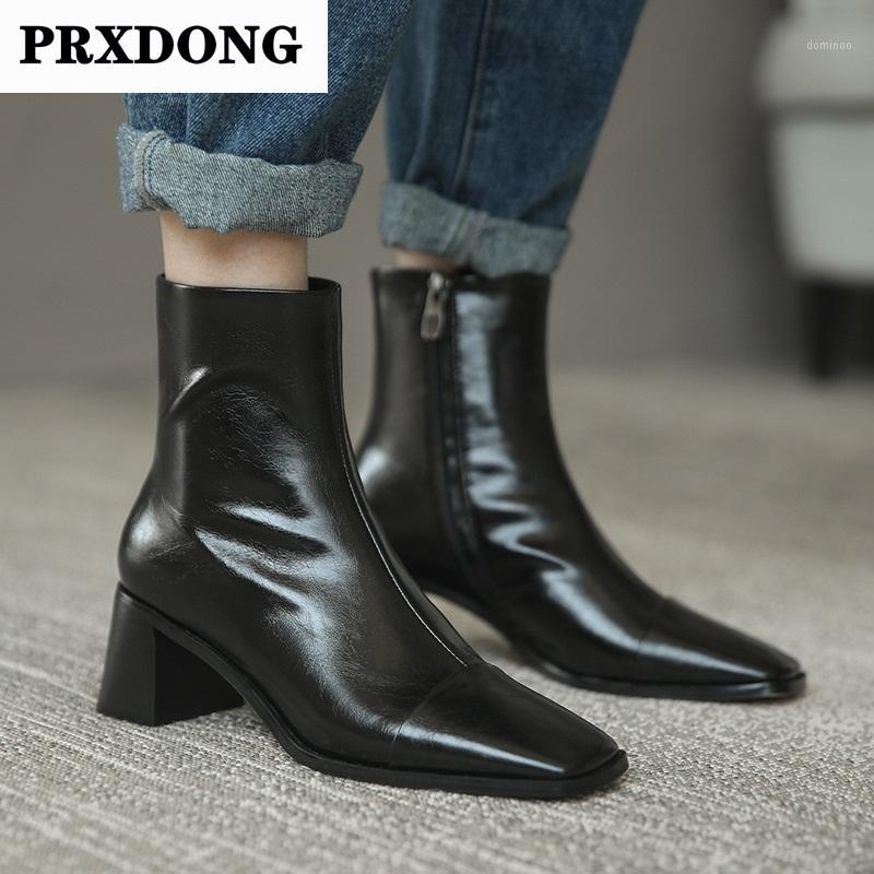 

new 2020 fashion square high heel zipper black khaki white shoes woman casual boots high quality soft leather women ankle boots1