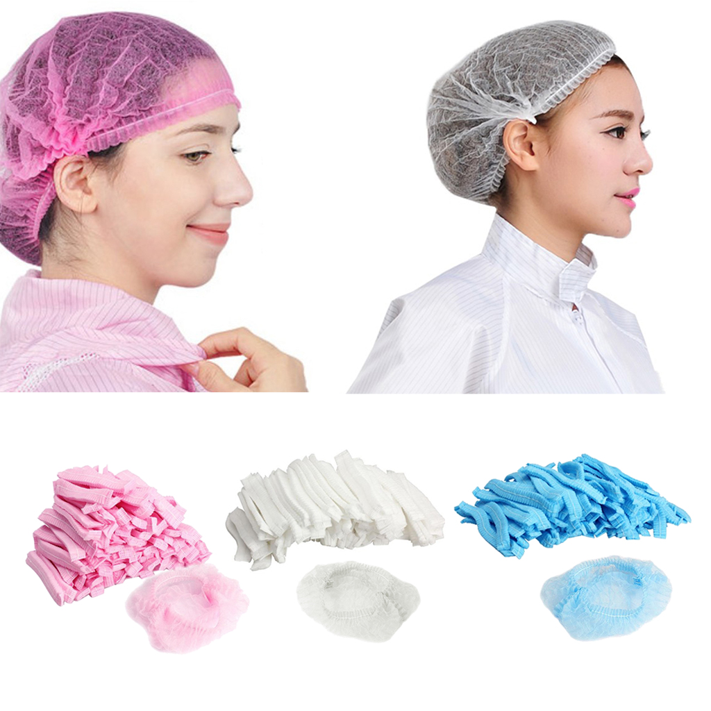 100pcs Disposable Hair Head Covers Net Bouffant Caps Hats Kitchen Industrial-image-622437722