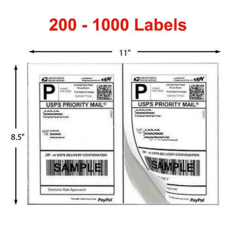 

200-1000 Shipping Labels 8.5x5.5 Half Sheets Blank 2 Label / Sheet Self Adhesive