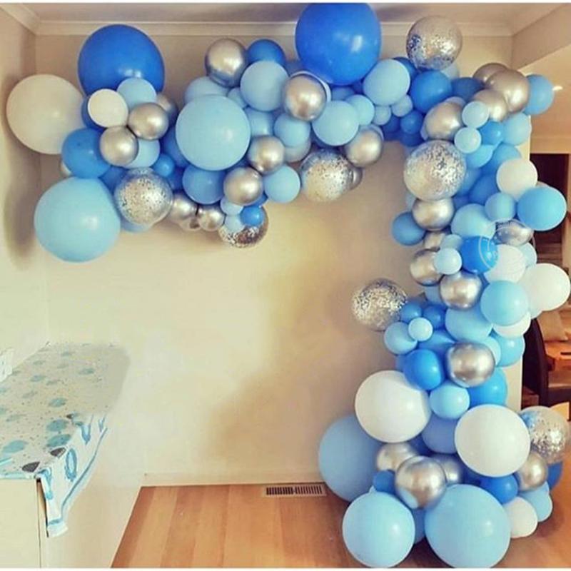 

1set DIY latex Balloons Arch Kit softy Blue Balloons Garland silver Confetti Globos Wedding Party Decor Baby Shower Supplies