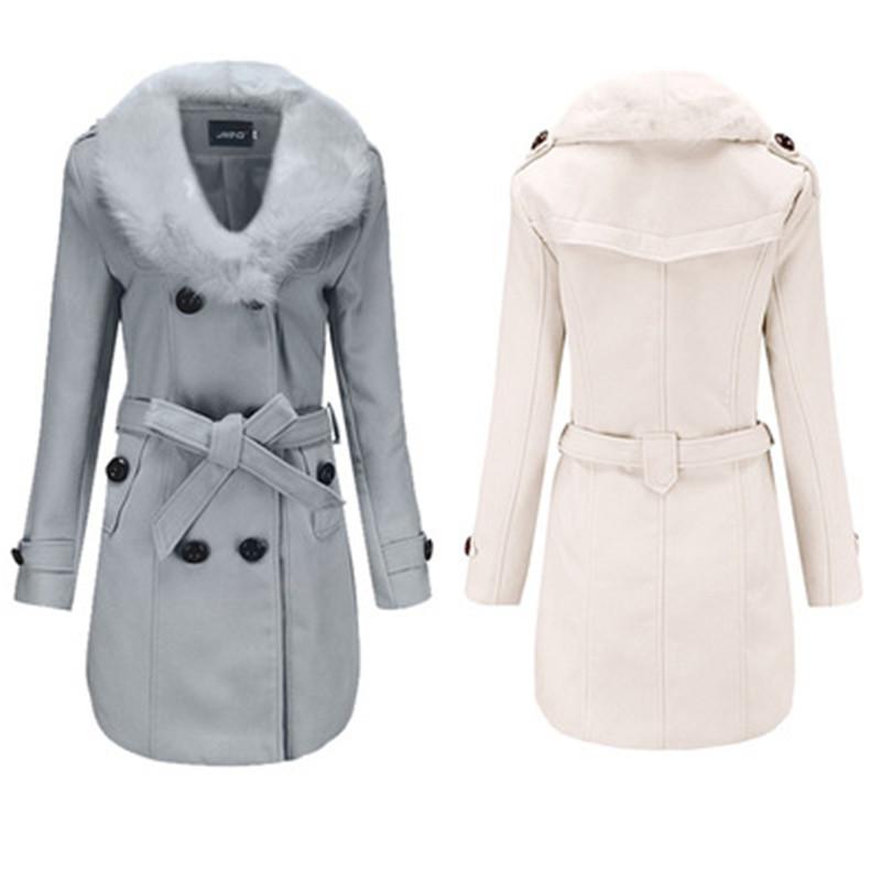 

Women Big Fur Collar Coat Fashion Trend Long Sleeve Double-sided Woolen Cardigan Mid-length Outerwear Designer Female Double Breasted Coats, White