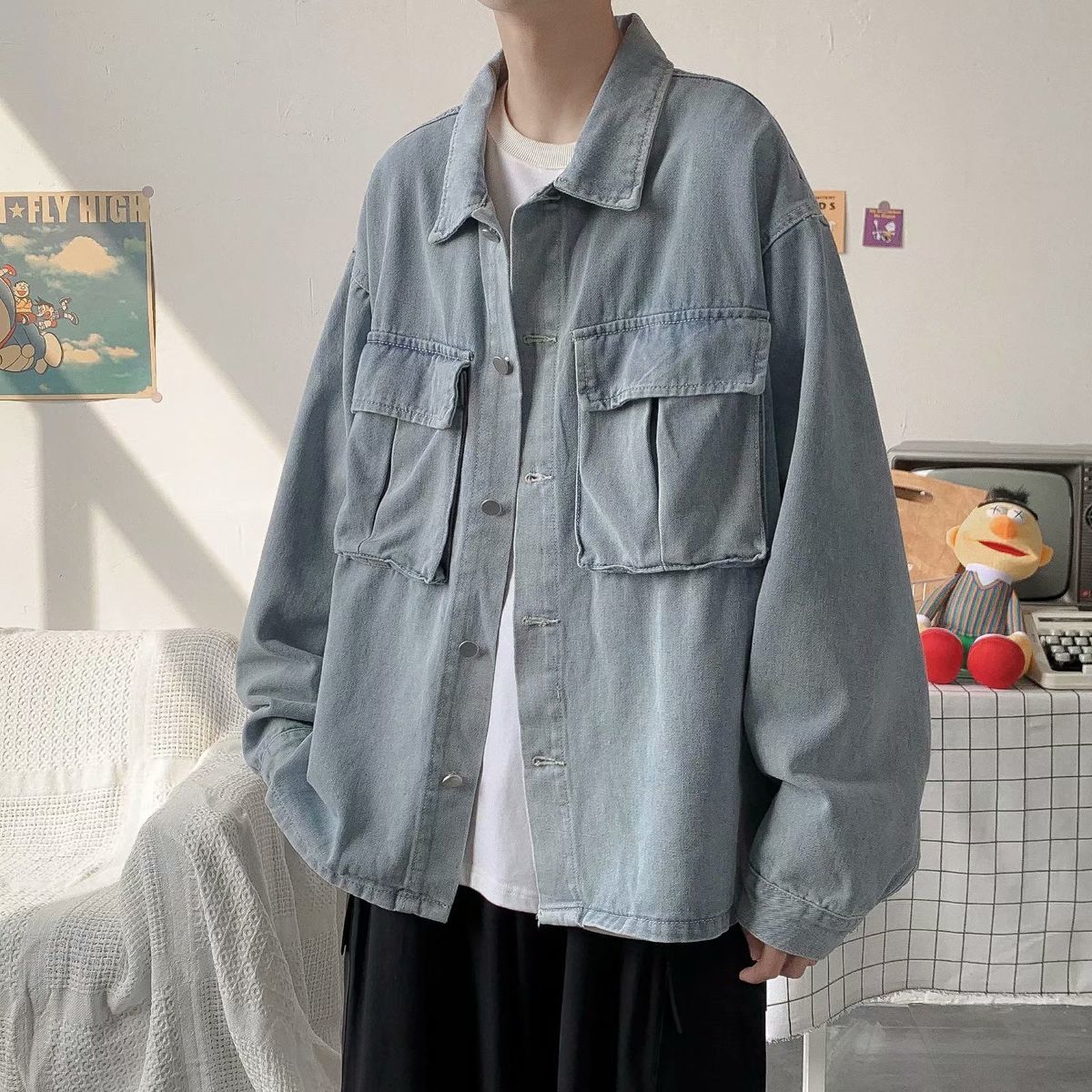 

Jacket Male 2021 Jeans New Spring Loosed Denim Work Cute Young Trend Tools U6MI, Blue