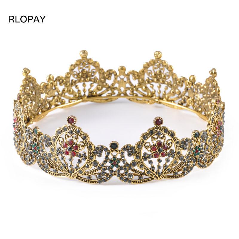 

RLOPAY Golden Bridesmaid Headdress Bridal Hair Crown Flower Bride Head Piece for Women Wedding Accessories Queen Crown