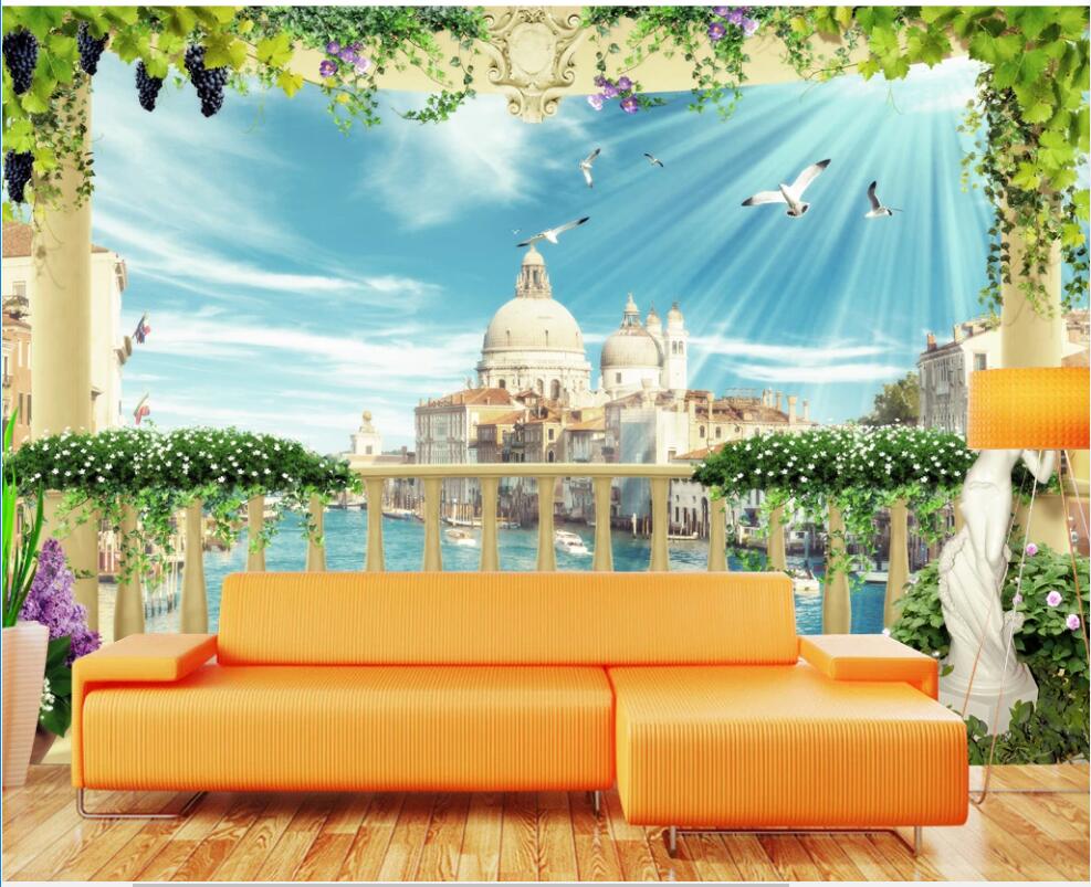 

3d wallpaper custom photo mural Beautiful and dreamy European Roman column castle running water room 3d wall murals wallpaper for walls 3 d, Non-woven wallpaper
