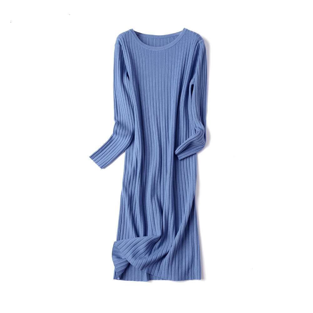 

2021 New Elegant Long Sleeve Ol High-neck Sweater Women Thick Knit Autumn Winter Female Slim Basic Dress Casual Bj1g, Blue