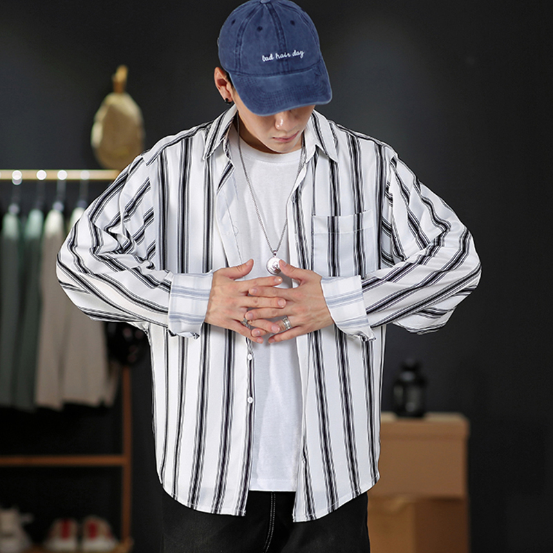 

2021 New White Hip Hop Streetwear Korean Clothes Casual Brand Oversize Striped Shirt Men Long Sleeve Spring Autumn 9u1q, C165 1