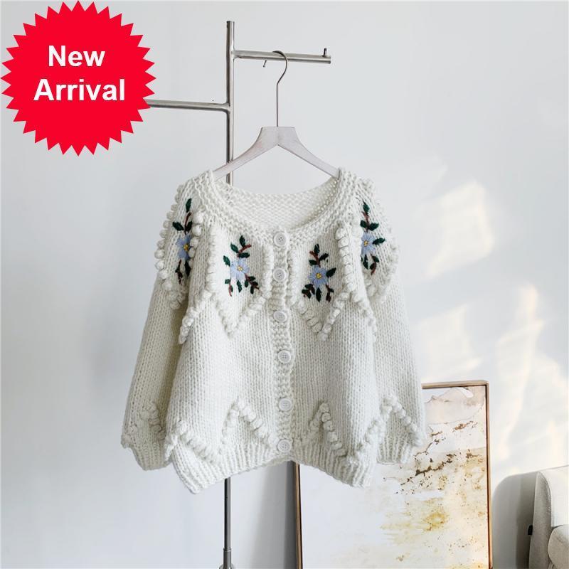 

New High 2021 Quality of Embroidery for Women 3d Blossom Flour Sweater Coat Cardigan Mode Winter Luxury Elegant Clothes AJIN, Beige