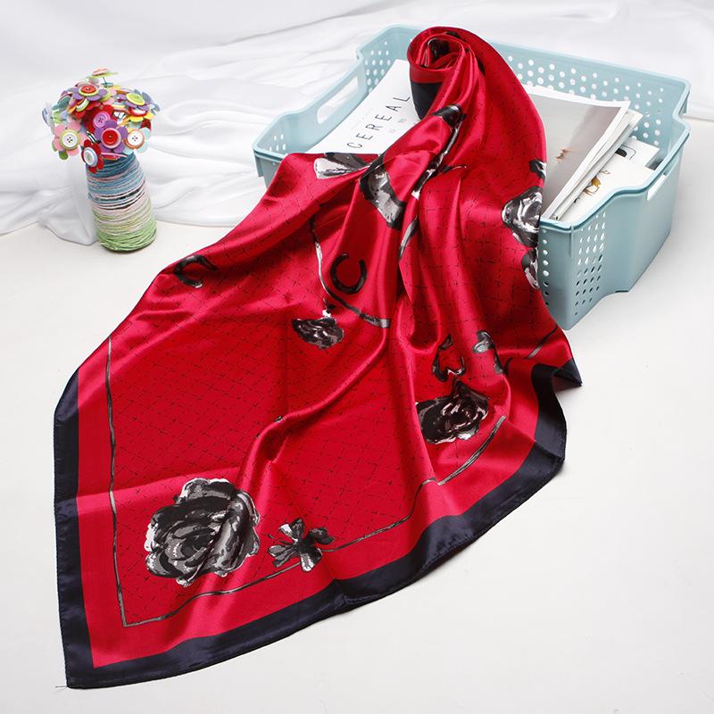 

Scarves AMYO Satin Silk Square Scarf 90*90cm Women Neckerchief Summer Soft Head Hijab For Female Foulard Headband, Blue;gray