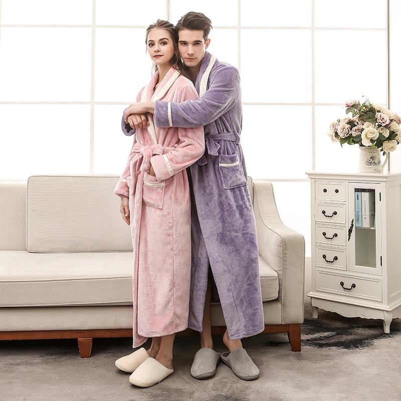 

Thicken Warm Couple Style Flannel Robe Winter Long Sleeve Bathrobe Sexy V-Neck Women Men Nightgown Lounge Sleepwear Home Clothes