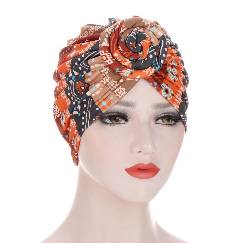

Beanie/Skull Caps Snail Spiral Women Hair Turban Hat Fashion Muslim Female Beanie Sleep Cap Chemo Multicolor TB-204, Orange