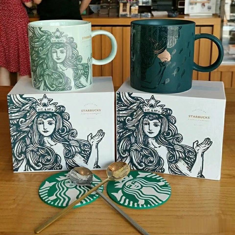 

300-400ML Starbucks Cup Luxury Couple Ceramic Mugs Morning Mug Milk Coffee Tea Breakfast Boyfriend Daddy Product Gift, As show