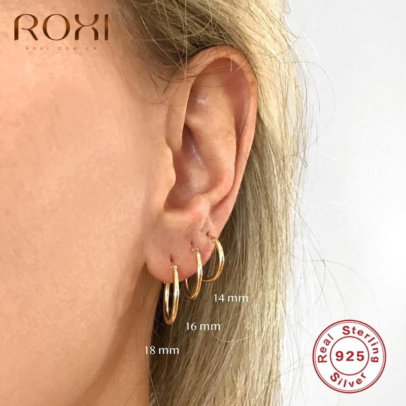

ROXI Big Size Glossy Minimalism Hoop Earrings for Women Men Geometry 925 Sterling Silver Unusual Earrings Cartilage Pendientes