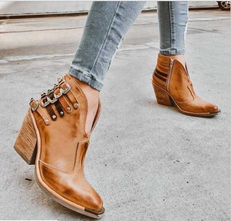 

2021 New Women Ankle Boots Ladies Luxury Leather shoes high heels femme platform short Designer shoes large size 35-431