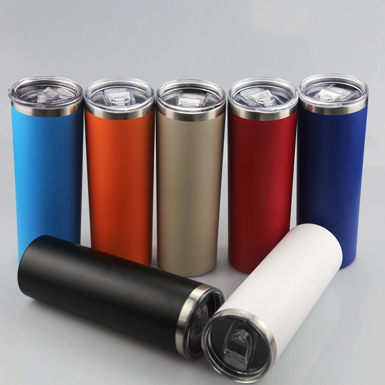 

20oz Powder Coated Skinny Tumbler Stainless Steel Skinny Travel Tumbler Powder Coated Tumbler Vacuum Insulated Beer Coffee Mugs many colors, Note your colors