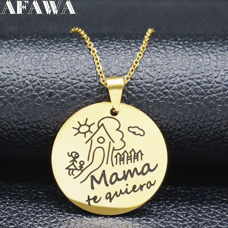

2020 Fashion mama te quiero Stainless Steel Statement Necklace Women Gold Color Necklaces & Pendants Jewerly cadenas mujer N8989