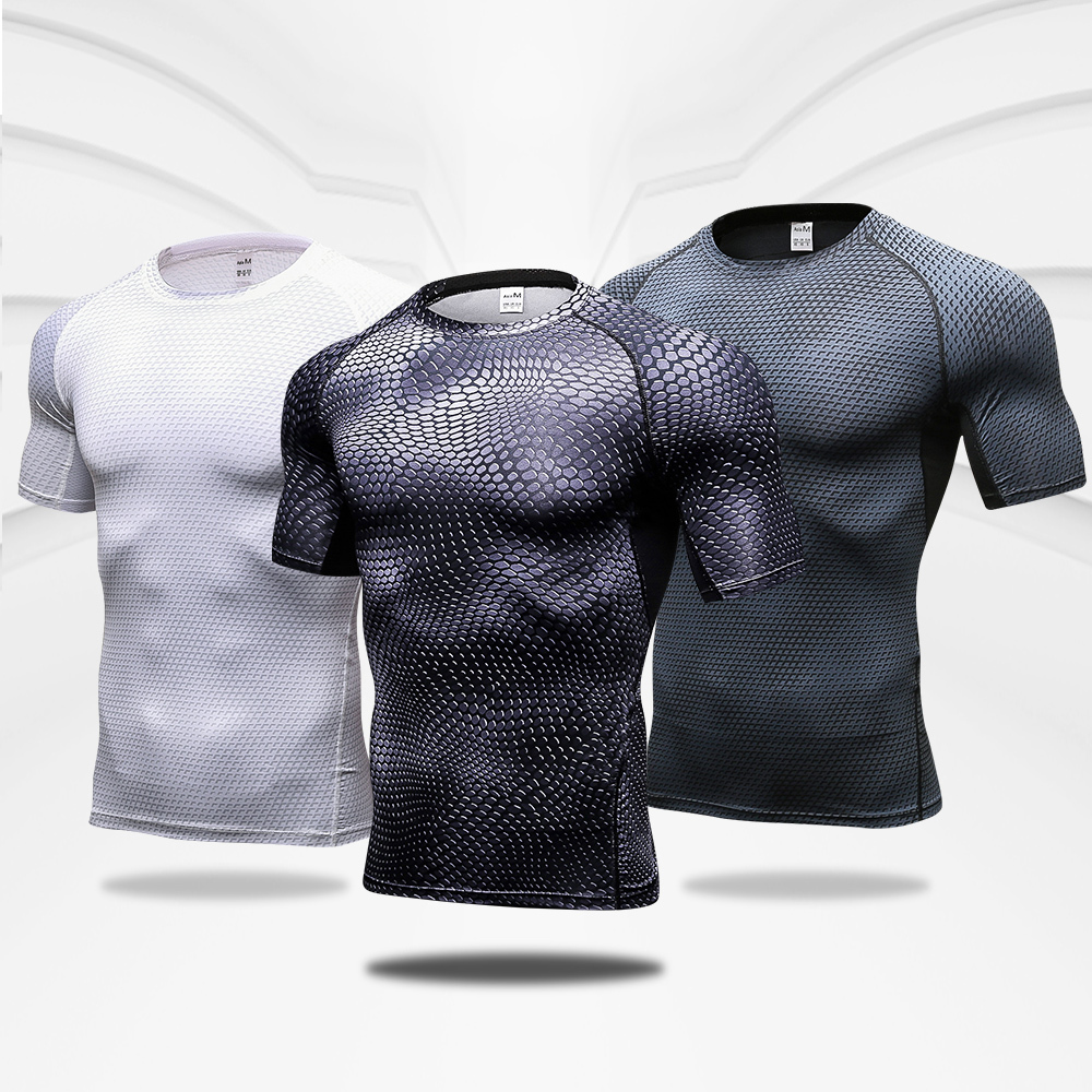 

Quick Dry Workout Running Shirt Compression Fitness Tops Breathable Gym T-shirts Clothing Rashguard Male Sport Shirts Men W1221, Snake
