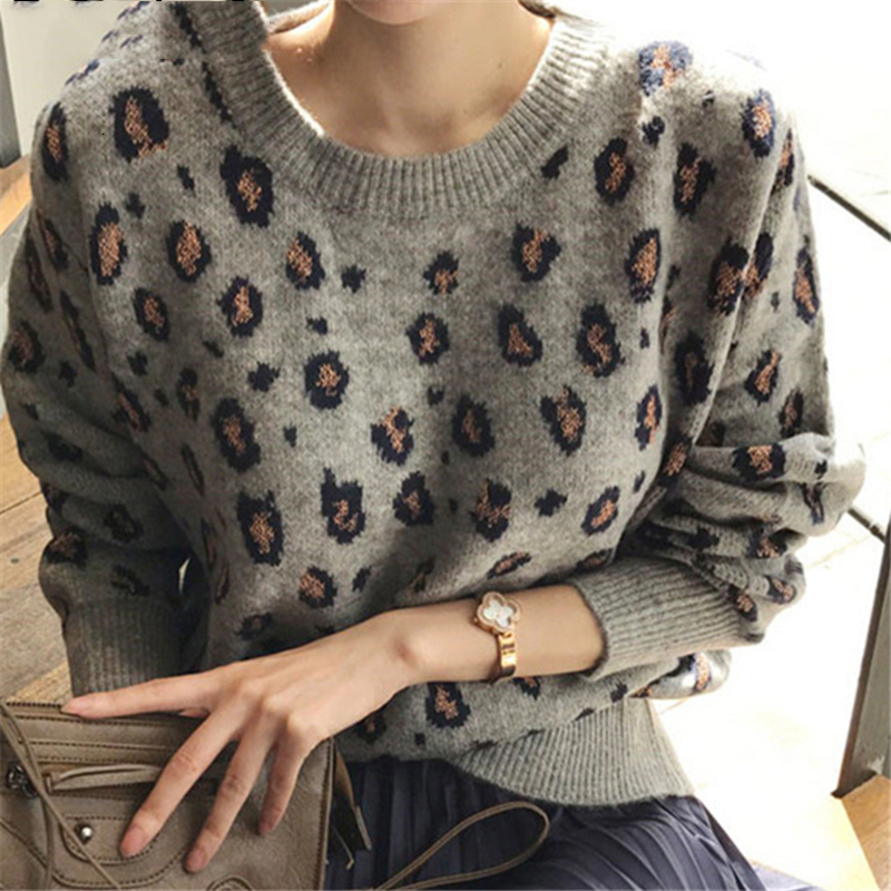 

2021 New Autumn Female Sweaters Leopard Style Stylish Mesh Jumpers Sw9539 TJKC, Khaki.